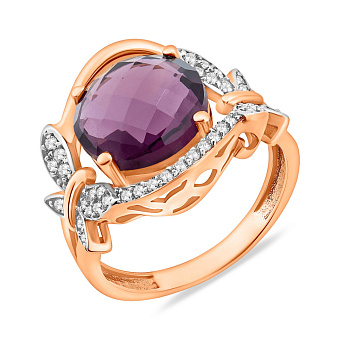 Каблучка з червоного золота з кварцом і фіанітами (арт. 152738)