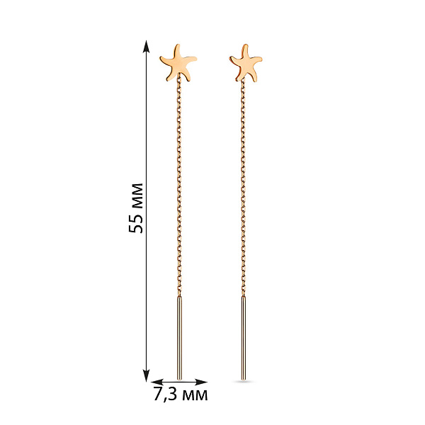 Сережки-протяжки из красного золота (арт. 105781) – изображение 4