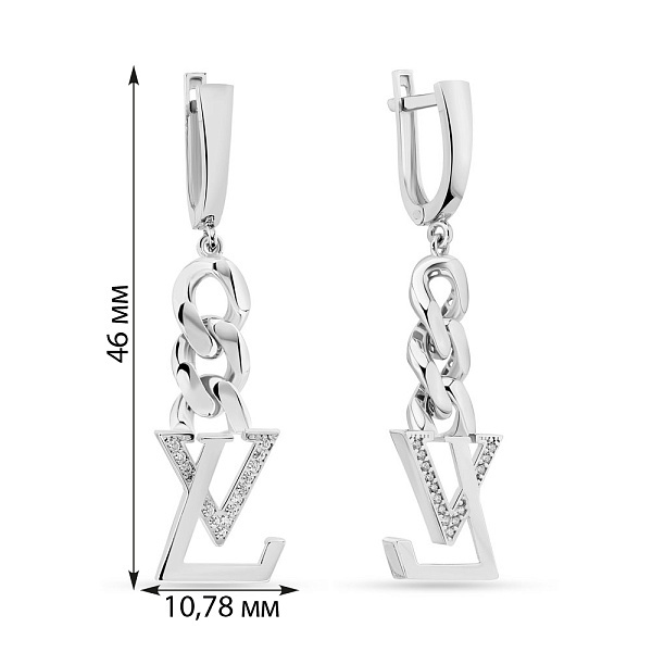 Серьги-подвески из белого золота с фианитами (арт. 108689б) – изображение 2