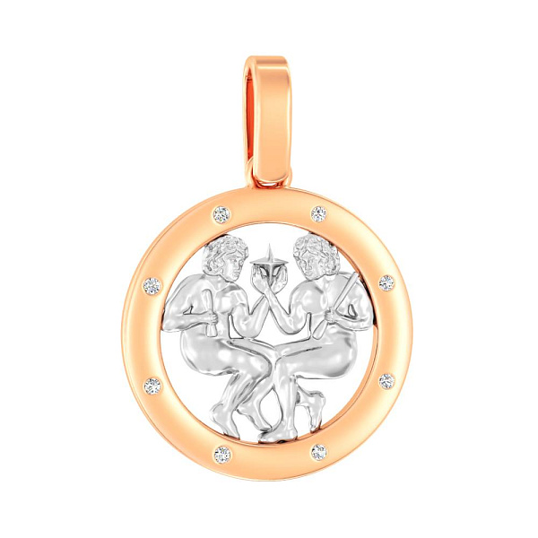 Золотой подвес "Близнецы" с фианитами (арт. 440666) – изображение 1
