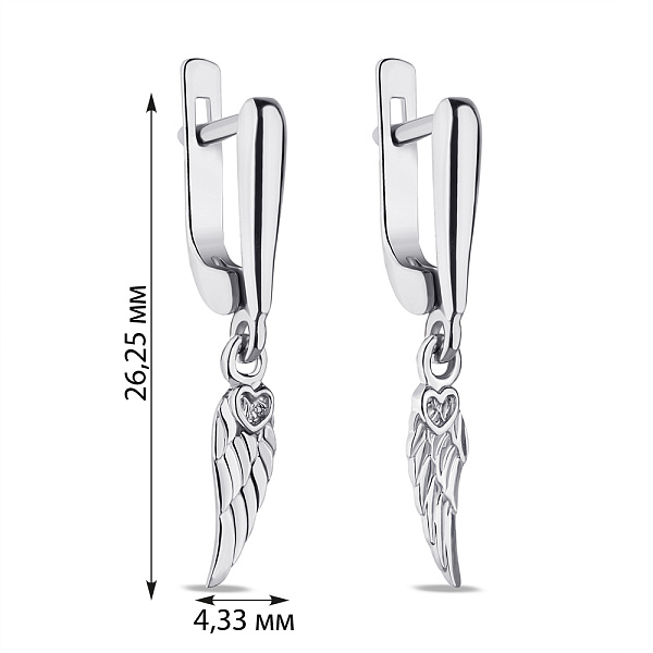 Срібні сережки-підвіски "Крила" (арт. 7502/1100358) – зображення 2