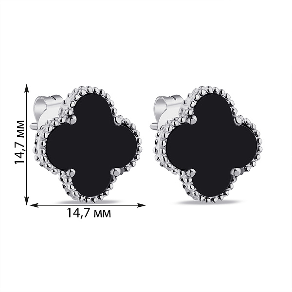 Срібні сережки Конюшина з оніксом (арт. 7518/5645/15о) – зображення 2