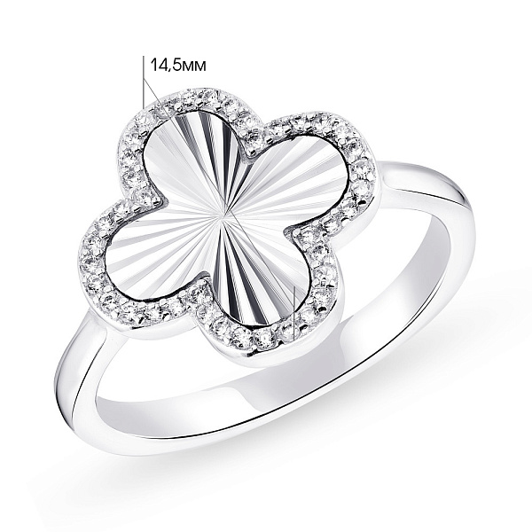Серебряное кольцо "Клевер" с фианитами (арт. 7501/5596/15) – изображение 2
