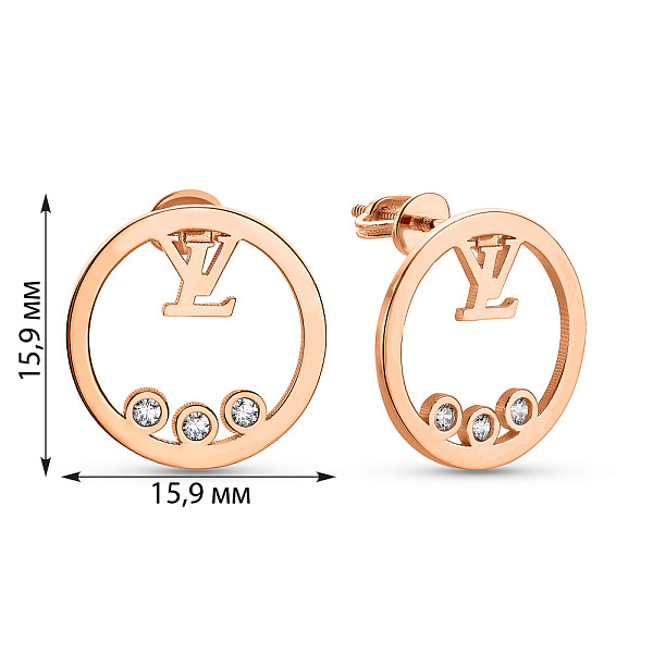 Сережки-пусети з червоного золота з фіанітами (арт. 109449) – зображення 2