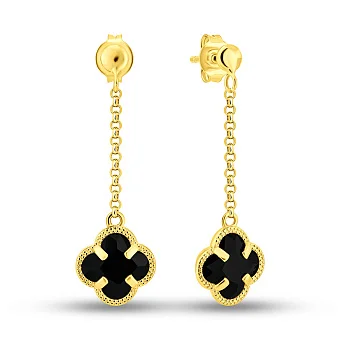 Сережки-підвіски з жовтого золота з чорними фіанітами (арт. 1091794жч)