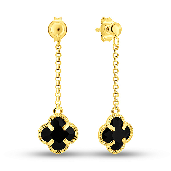 Сережки-підвіски з жовтого золота з чорними фіанітами (арт. 1091794жч) – зображення 1