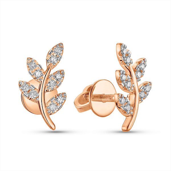 Серьги-пусеты "Ветка" из красного золота с бриллиантами (арт. Т011239010) – изображение 1