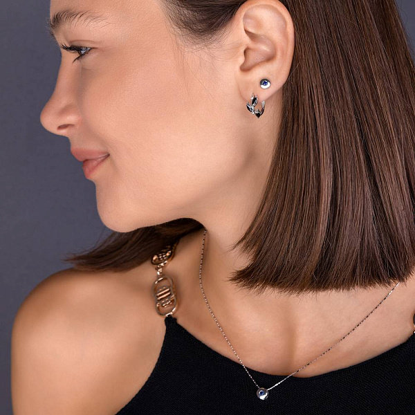 Сережки-кільця з білого золота з сапфірами і діамантами (арт. С011358бс) – зображення 4