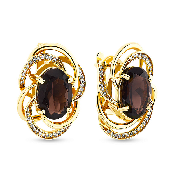 Золоті сережки з кварцом і фіанітами (арт. 104396жР) – зображення 1