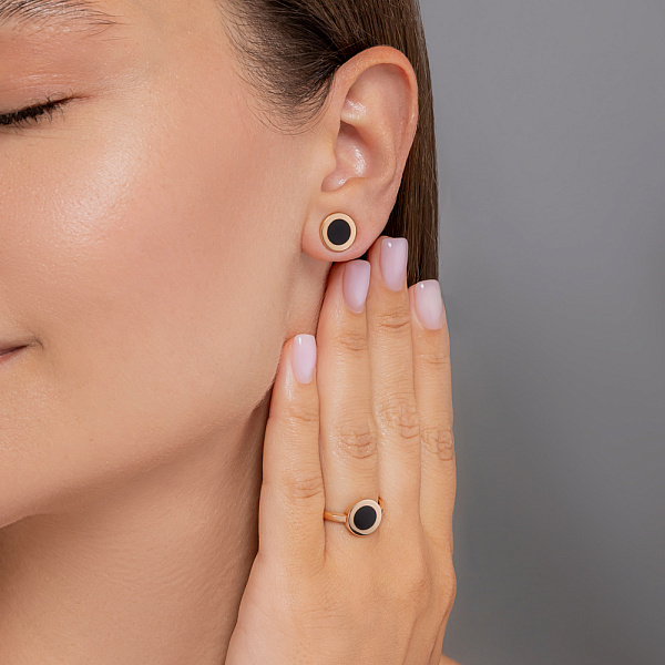 Пусеты золотые Лýна с черной эмалью (арт. 110688ч) – изображение 3