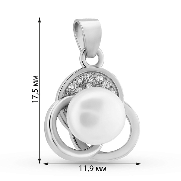 Серебряный кулон с жемчугом и фианитами (арт. 7503/4394жб) – изображение 2