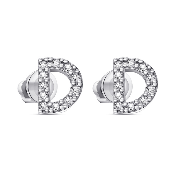 Серьги-пусеты Буква D из серебра (арт. 7518/1078всю) – изображение 1