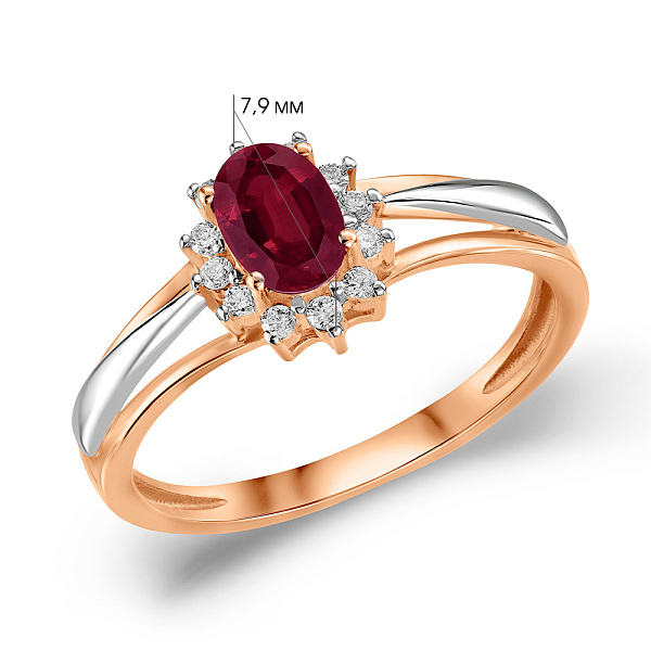 Золотое кольцо с рубином и бриллиантами (арт. К011157р) – изображение 2