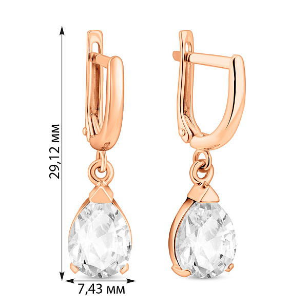 Сережки-підвіски в червоному кольорі металу з фіанітами (арт. 110145) – зображення 2