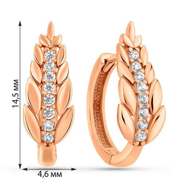 Серьги-кольца Колосок из красного золота с фианитами (арт. 1091547) – изображение 2