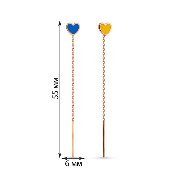 Серьги-протяжки из золота с синей и желтой эмалью (арт. 110032есж) – изображение 7