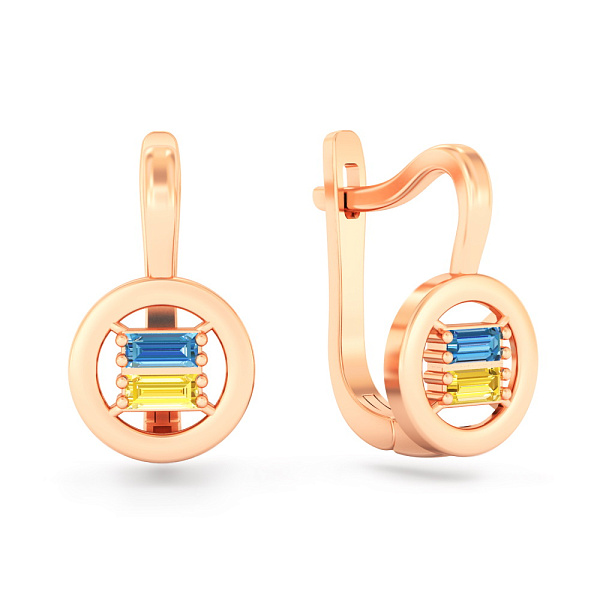 Золоті сережки з синіми і жовтими фіанітами (арт. 110031гж) – зображення 1