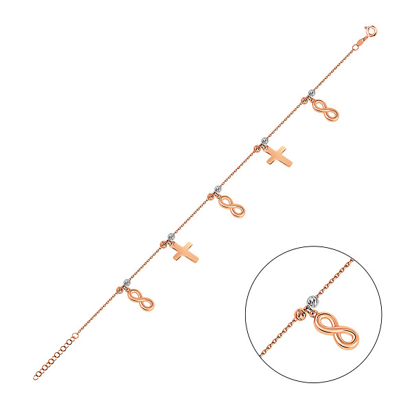 Браслет из красного и белого золота с подвесками (арт. 326377кб) – изображение 1