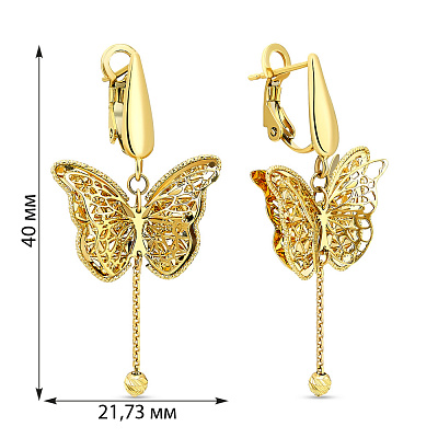 Сережки Francelli «Бабочки» из желтого золота  (арт. 107779ж)