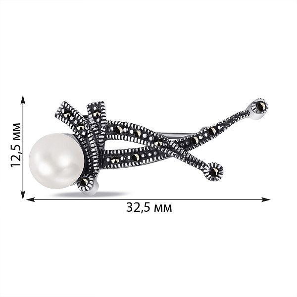 Срібна брошка з перлиною і марказитами (арт. 7405/205мркжб) – зображення 2