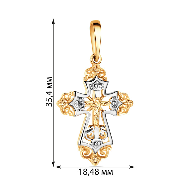 Золотий натільний хрестик з розп'яттям та фіанітами (арт. 501582жб) – зображення 2