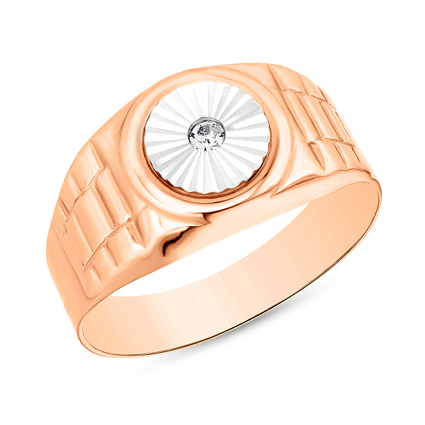 Печатка из красного золота с фианитом (арт. 180392кб) – изображение 1