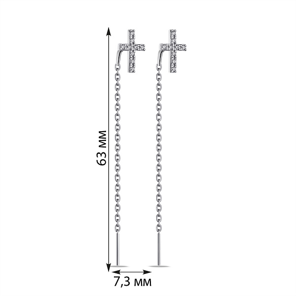 Срібні сережки-протяжки Хрестики з фіанітами (арт. 7502/1027сю) – зображення 2