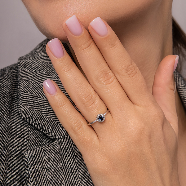 Золота каблучка з сапфіром і діамантами (арт. К011635бс) – зображення 2