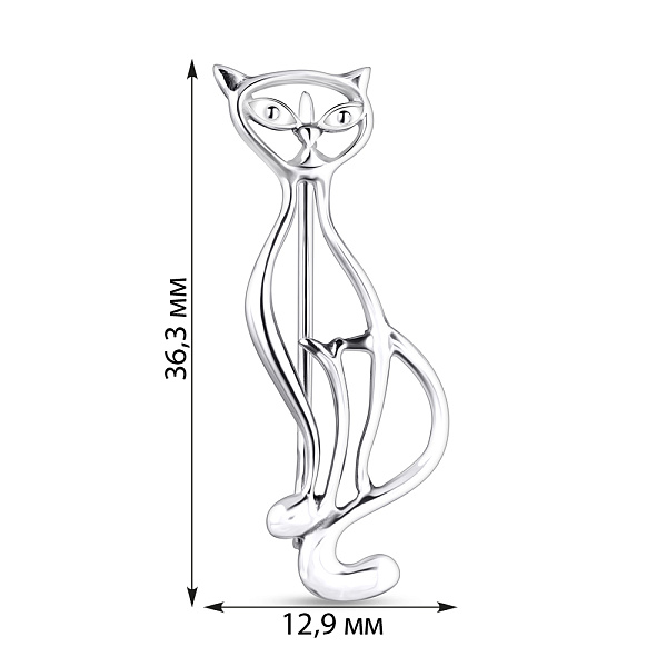 Срібна брошка Котик без каменів (арт. 7505/7102р) – зображення 2