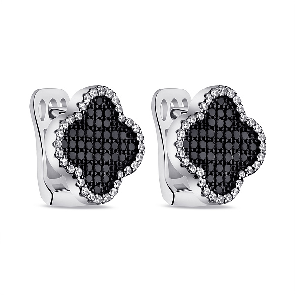 Серьги из серебра с черными и белыми фианитами (арт. 7502/9302/15ч) – изображение 1