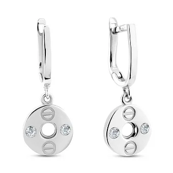 Сережки-підвіски з білого золота з фіанітами (арт. 107564б)