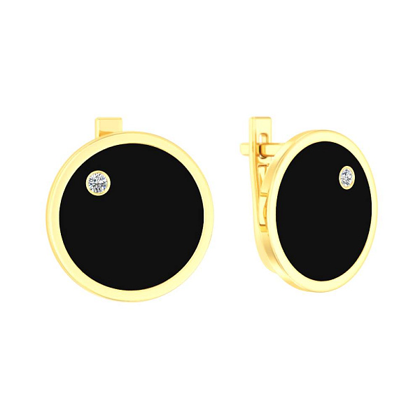 Серьги Лýна из желтого золота с эмалью и фианитами (арт. 111169жч) – изображение 1