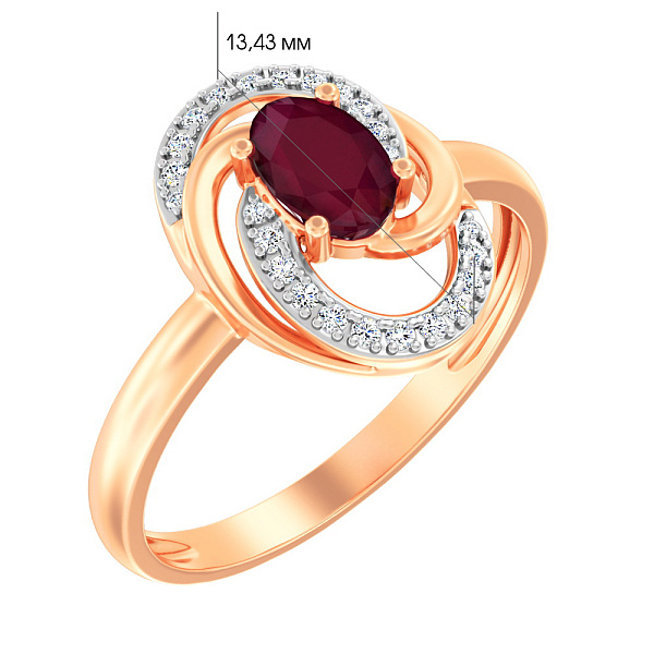 Золота каблучка з рубіном і діамантами (арт. К011050р) – зображення 2