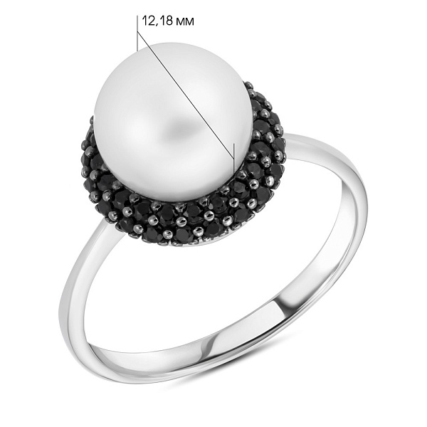 Каблучка з білого золота з перлиною та фіанітами (арт. 151167бпрлбч) – зображення 2