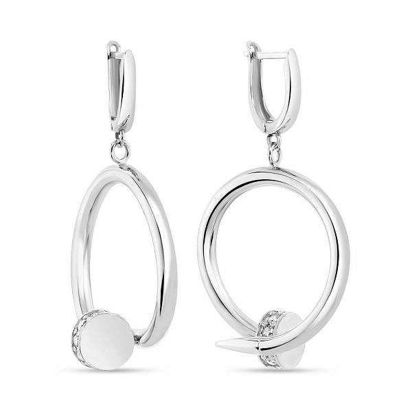 Серьги-подвески "Гвоздь" из белого золота (арт. 108682б) – изображение 1