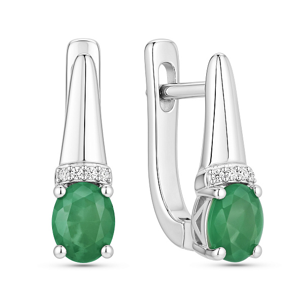 Серебряные серьги с изумрудом и фианитами (арт. 7502/10594Изм) – изображение 1