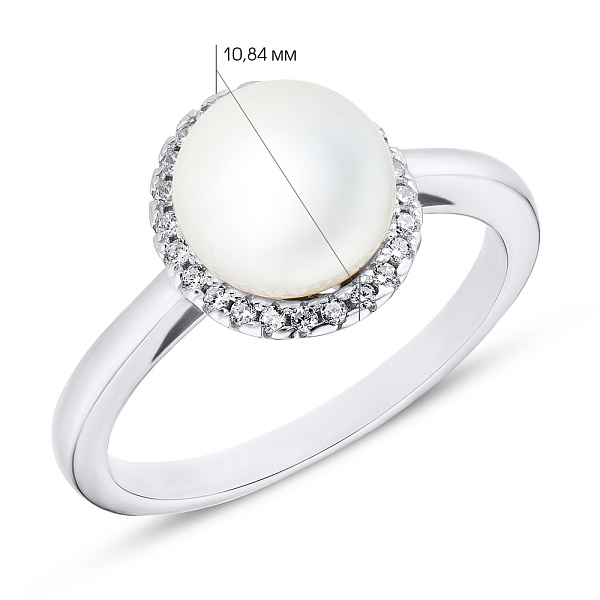 Серебряное кольцо с жемчугом и фианитом (арт. 7501/4058жб) – изображение 2