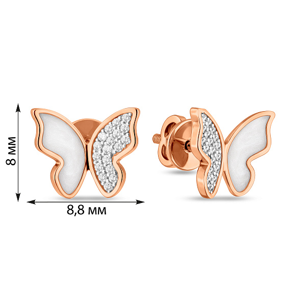 Золотые серьги-пусеты Бабочки с фианитами и эмалью (арт. 110972еп) – изображение 6