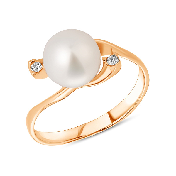 Золотое кольцо с жемчугом и фианитами (арт. 154927прлб) – изображение 1