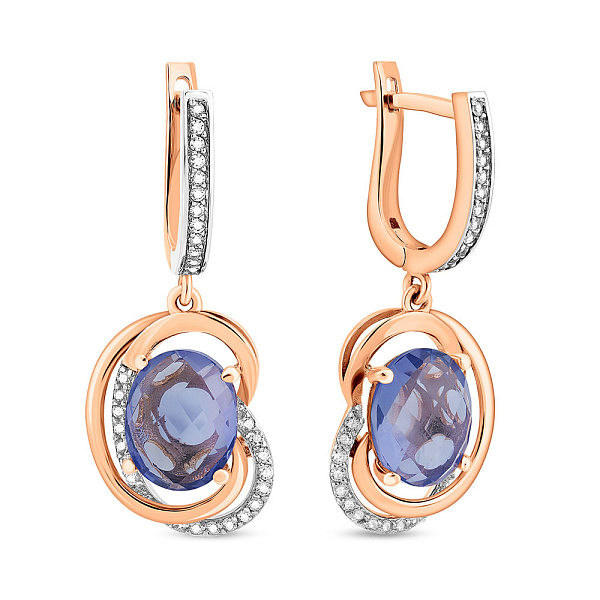 Золотые серьги с кварцем и фианитами (арт. 103300Пкф) – изображение 1