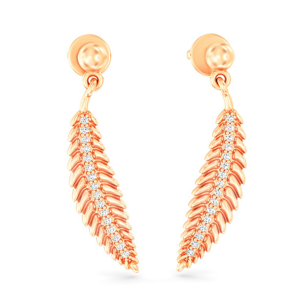 Золотые пусеты Перо с фианитами (арт. 111297) – изображение 1