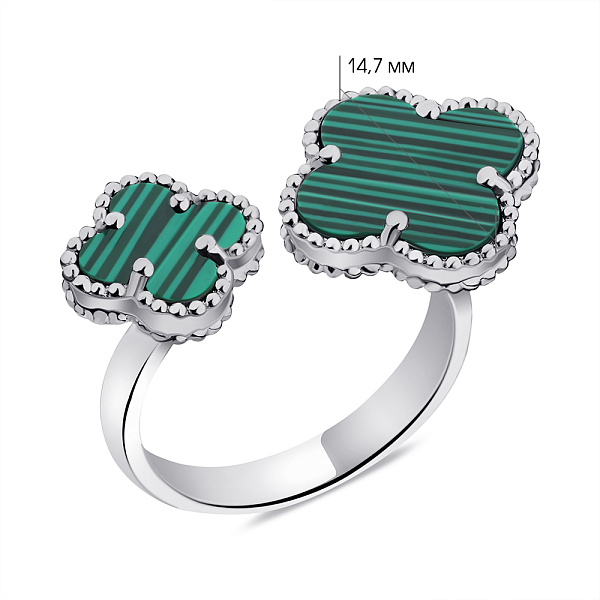 Безразмерное кольцо Клевер из серебра с малахитом (арт. 7501/6521млх) – изображение 5