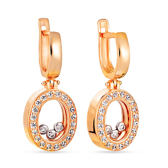 Золотые серьги подвески с фианитами (арт. 101052)