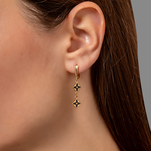 Золотые серьги-подвески с эмалью (арт. 108671жеч) – изображение 2