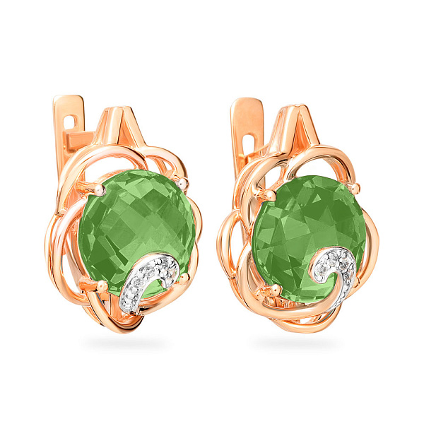 Золотые сережки с хризопразом и фианитами  (арт. 110423Пх) – изображение 1