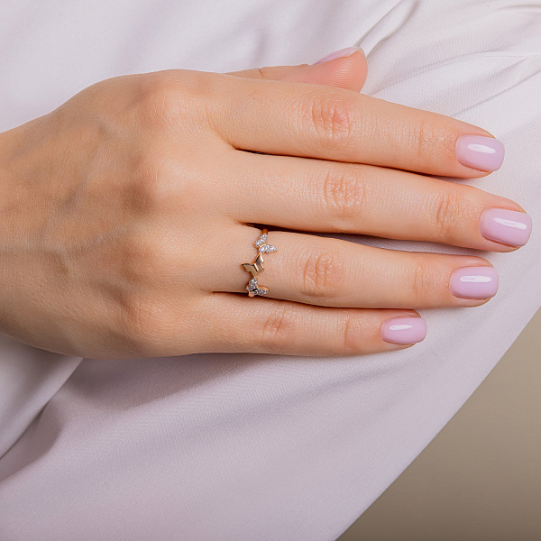 Золотое кольцо Бабочки с фианитами (арт. 141228) – изображение 2