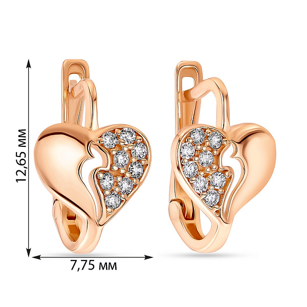 Дитячі золоті сережки «Сердечка» з фіанітами (арт. 107897) – зображення 2