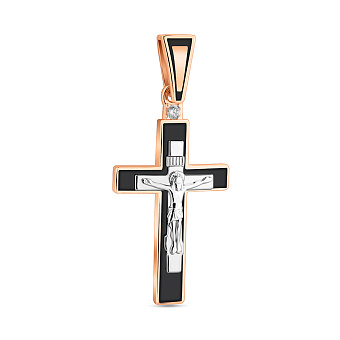Золотий хрестик з розп'яттям та чорною емаллю (арт. 501091еч)