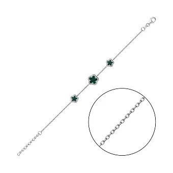 Серебряный браслет с малахитом и фианитами (арт. 7509/4801млх)