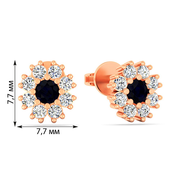Золотые серьги-пусеты с бриллиантами и сапфиром (арт. Т011692с) – изображение 2